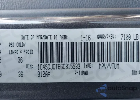 2016 Dodge Durango R/T z USA, uszkodzony, nr VIN 1C4SDJCT6GC315533